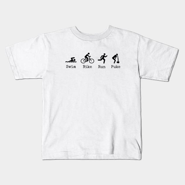 Swim Bike Run Puke Kids T-Shirt by wanungara